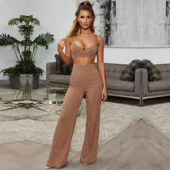 Spgahetti Strap Top& Full Pants Club Casual Sets 2 Pieces Mssza