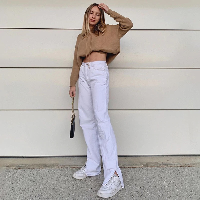 Splice Hem Straight Leg Baggy High Waist Cargo Pants Mssza