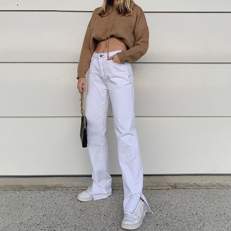 Splice Hem Straight Leg Baggy High Waist Cargo Pants Mssza