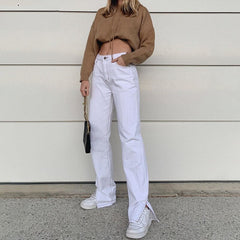 Splice Hem Straight Leg Baggy High Waist Cargo Pants Mssza
