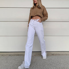Splice Hem Straight Leg Baggy High Waist Cargo Pants Mssza