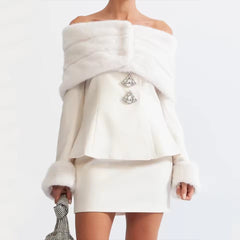 Spliced Diamonds Slash Collar Top High Waist Skirt Two Piece Set Mssza