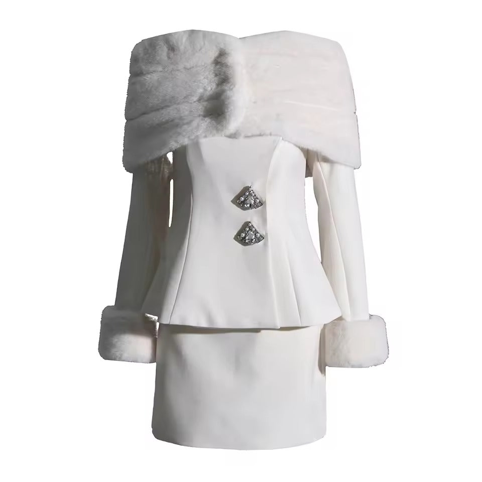 Spliced Diamonds Slash Collar Top High Waist Skirt Two Piece Set Mssza