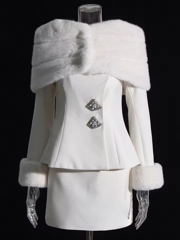 Spliced Diamonds Slash Collar Top High Waist Skirt Two Piece Set Mssza