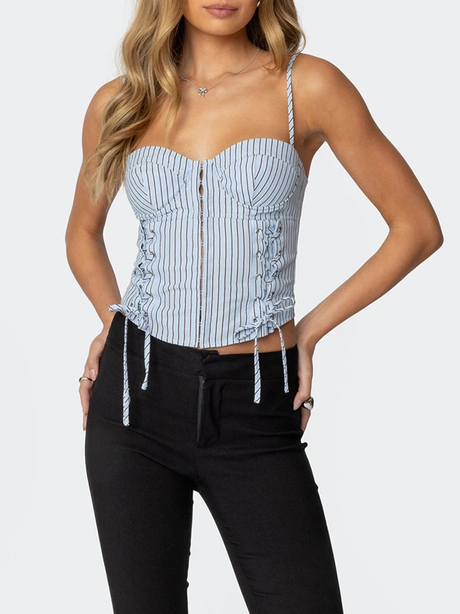 Spliced Lace Up Strapless Sleeveless Tunic Temperament Vest Top Mssza