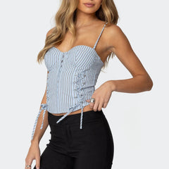 Spliced Lace Up Strapless Sleeveless Tunic Temperament Vest Top Mssza