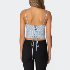 Spliced Lace Up Strapless Sleeveless Tunic Temperament Vest Top Mssza