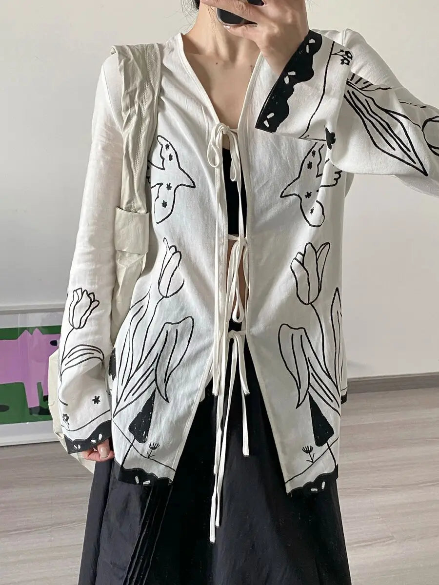 Spliced Lace V Neck Long Sleeve Tunic Temperament Shirts Mssza