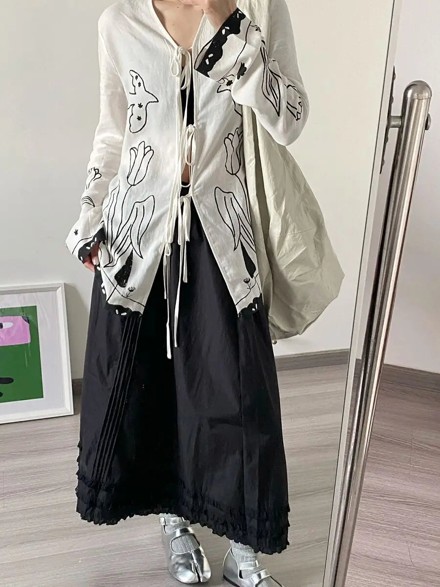 Spliced Lace V Neck Long Sleeve Tunic Temperament Shirts Mssza