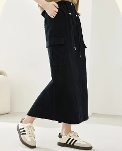 Split A-Line solid Casual Elastic Waist Cargo Elegant Midi Skirts Mssza