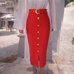 Split Bandage High Waist Split Vintage And Beautiful Party Midi Skirts Mssza