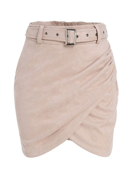 Split Front Suede Short Raised Waist Skirt Mssza