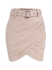 Split Front Suede Short Raised Waist Skirt Mssza