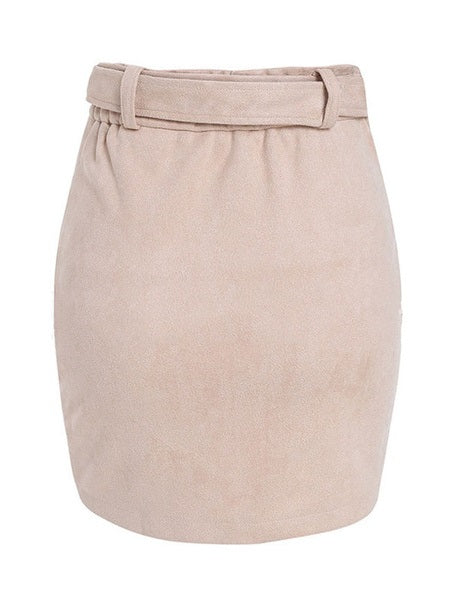 Split Front Suede Short Raised Waist Skirt Mssza