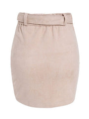 Split Front Suede Short Raised Waist Skirt Mssza