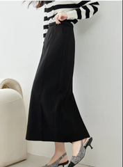Split Solid Casual Straight Waist Elastic Elegant Office Midi Skirts Mssza