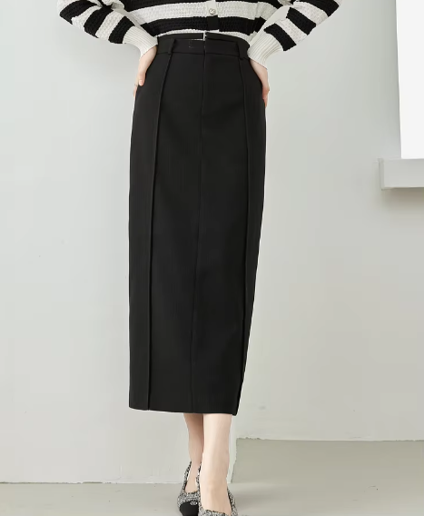 Split Solid Casual Straight Waist Elastic Elegant Office Midi Skirts Mssza