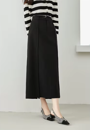 Split Solid Casual Straight Waist Elastic Elegant Office Midi Skirts Mssza