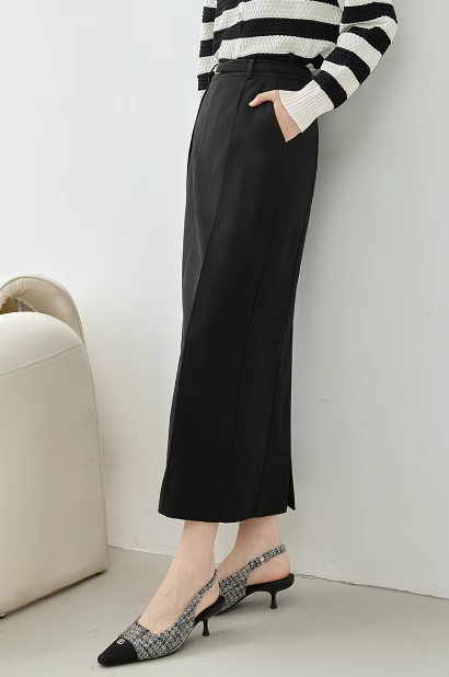 Split Solid Casual Straight Waist Elastic Elegant Office Midi Skirts Mssza