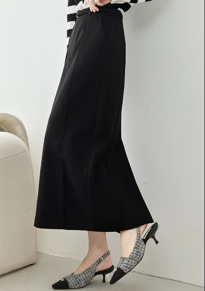 Split Solid Casual Straight Waist Elastic Elegant Office Midi Skirts Mssza