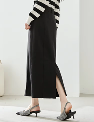Split Solid Casual Straight Waist Elastic Elegant Office Midi Skirts Mssza
