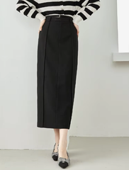Split Solid Casual Straight Waist Elastic Elegant Office Midi Skirts Mssza