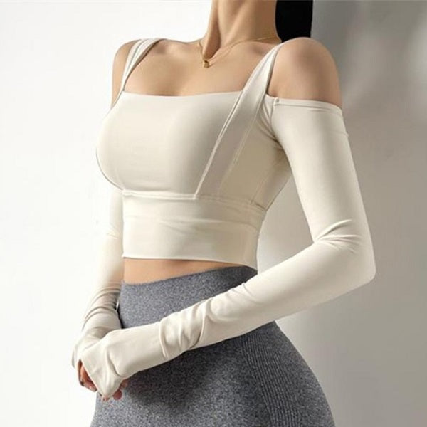 Sports Bra Fitness Long Sleeve Workout Push Up Run Gym Mssza