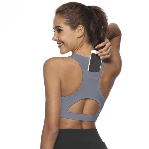 Sports Bra with Phone Pocket Fitness Yoga Tank Crop Top Gym Mssza