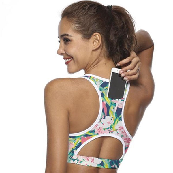 Sports Bra with Phone Pocket Fitness Yoga Tank Crop Top Gym Mssza