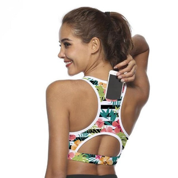 Sports Bra with Phone Pocket Fitness Yoga Tank Crop Top Gym Mssza