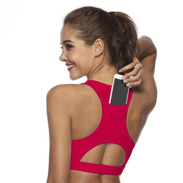 Sports Bra with Phone Pocket Fitness Yoga Tank Crop Top Gym Mssza