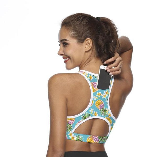 Sports Bra with Phone Pocket Fitness Yoga Tank Crop Top Gym Mssza