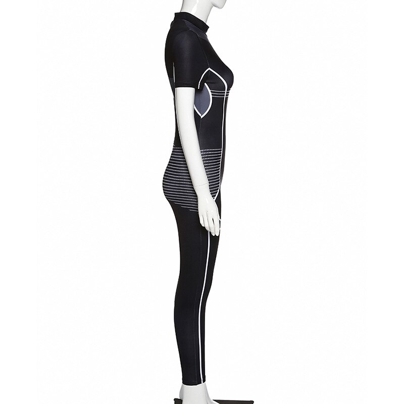 Sports Print Short Sleeve Bodycon Jumpsuit Mssza