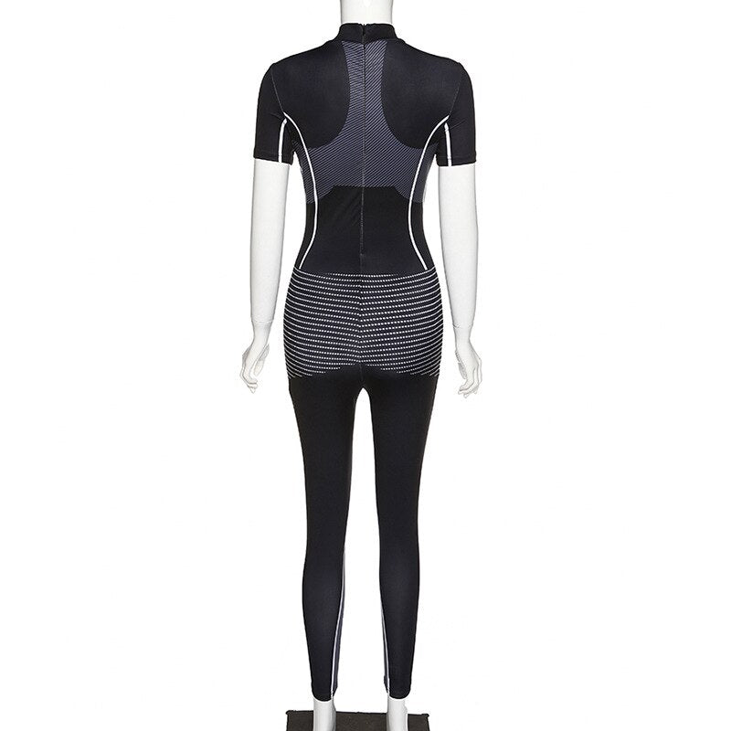 Sports Print Short Sleeve Bodycon Jumpsuit Mssza