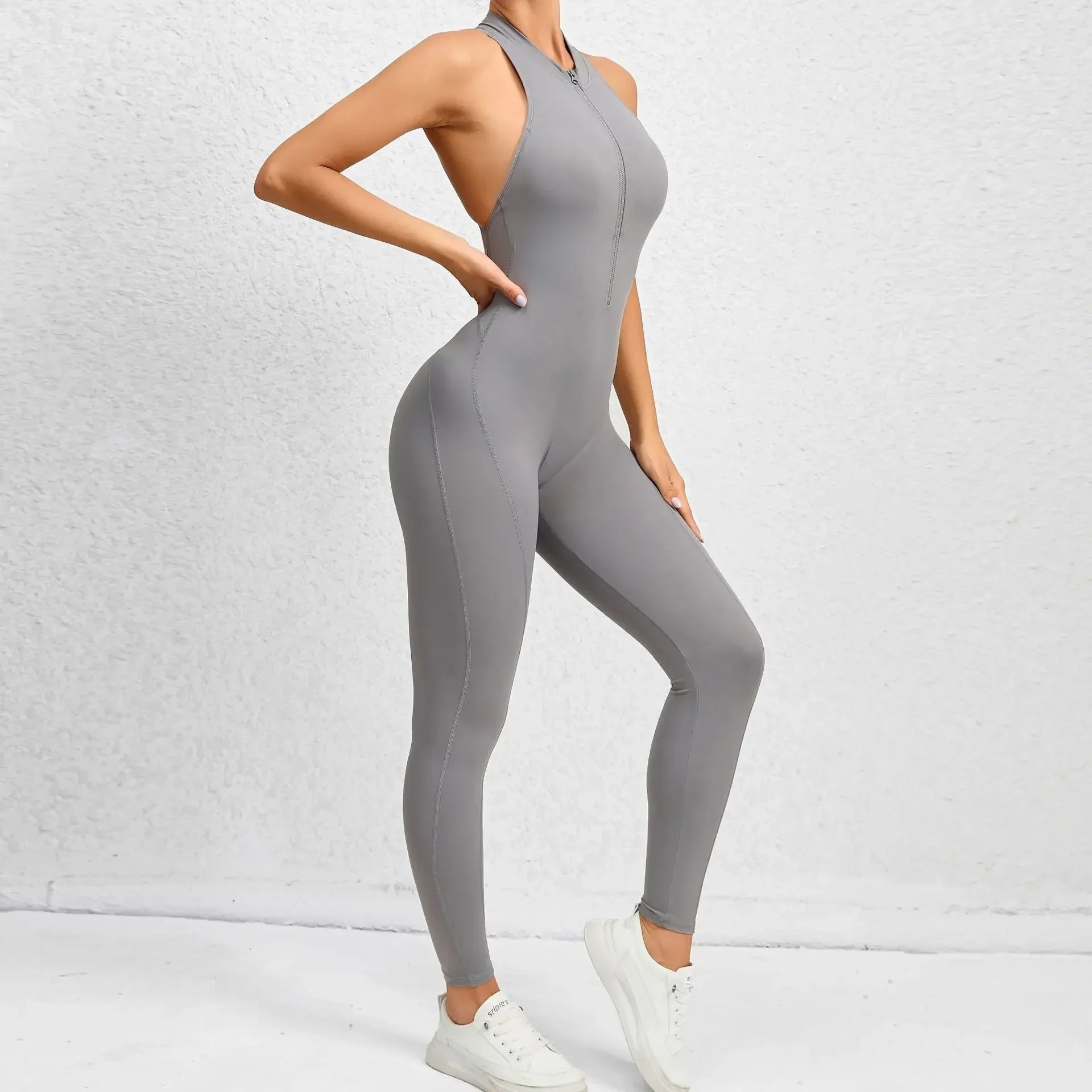 Sporty Jumpsuit Push Up Sports Overalls Zipper Sportswear Gym Yoga Clothing Mssza
