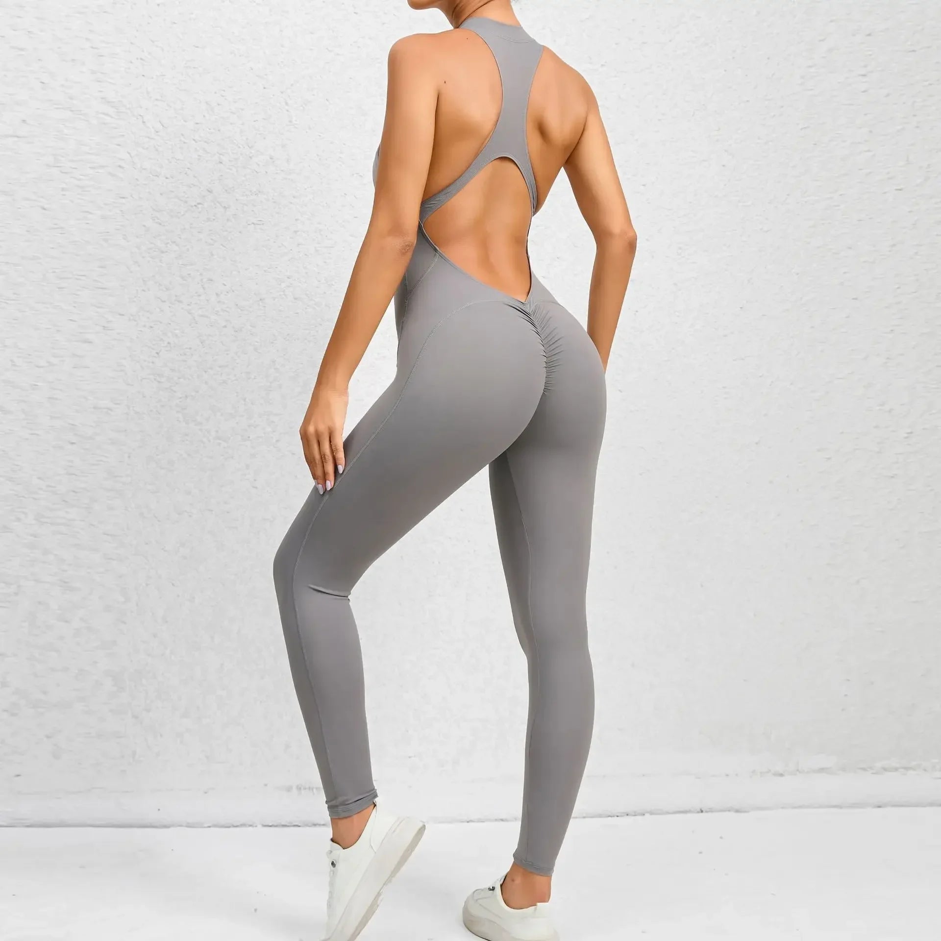 Sporty Jumpsuit Push Up Sports Overalls Zipper Sportswear Gym Yoga Clothing Mssza