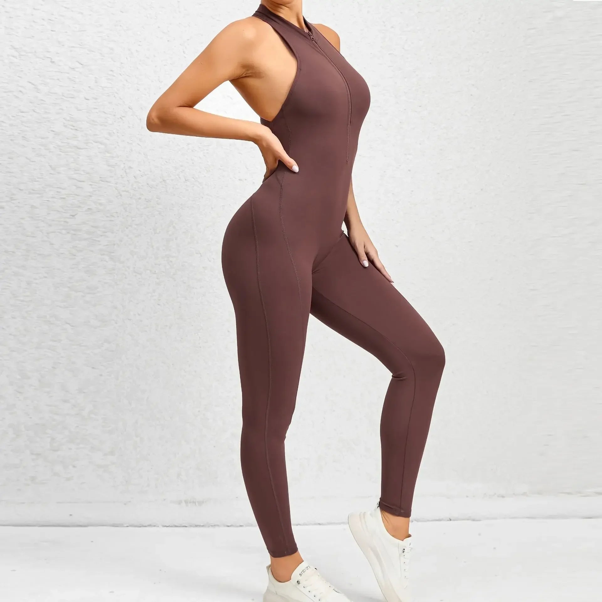 Sporty Jumpsuit Push Up Sports Overalls Zipper Sportswear Gym Yoga Clothing Mssza