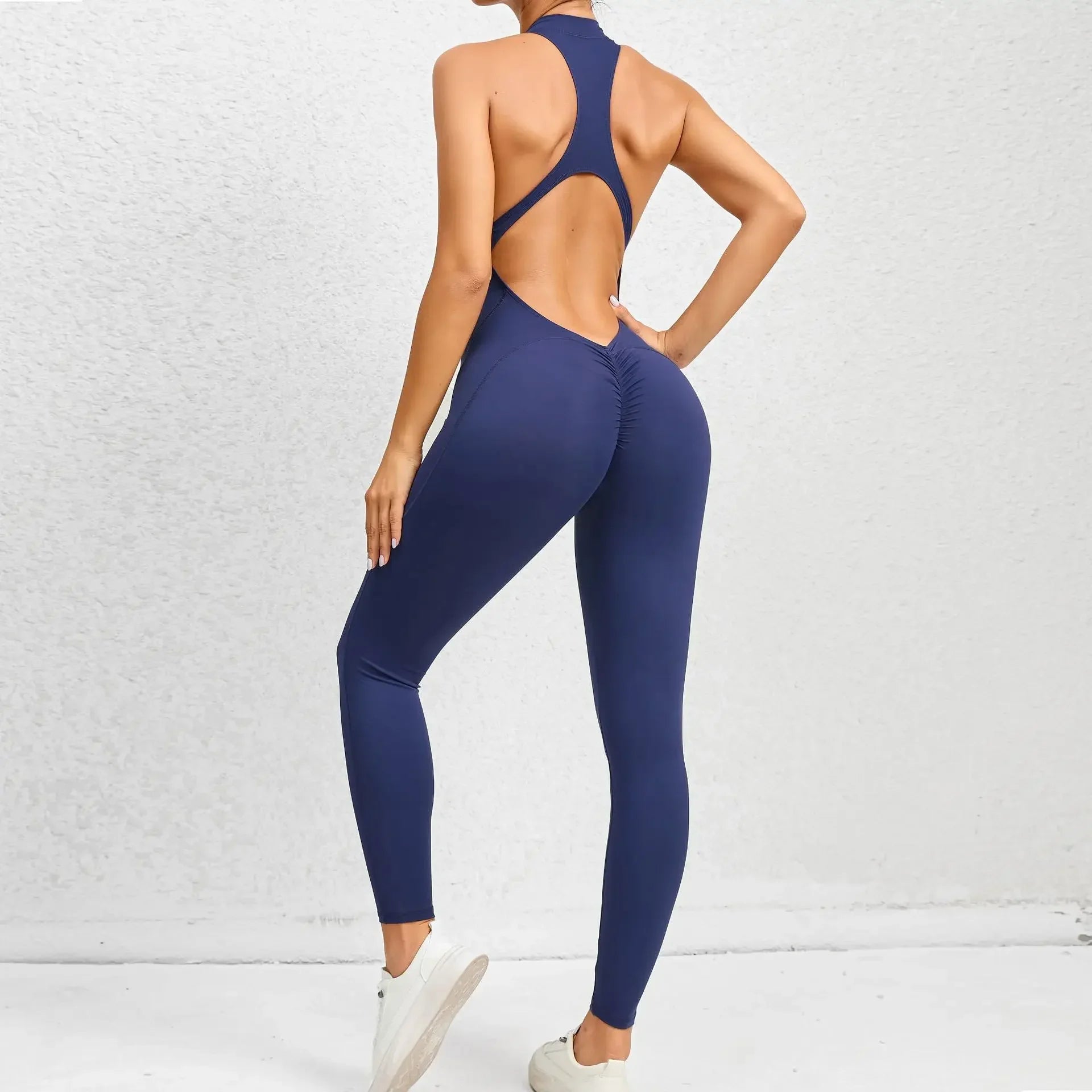 Sporty Jumpsuit Push Up Sports Overalls Zipper Sportswear Gym Yoga Clothing Mssza