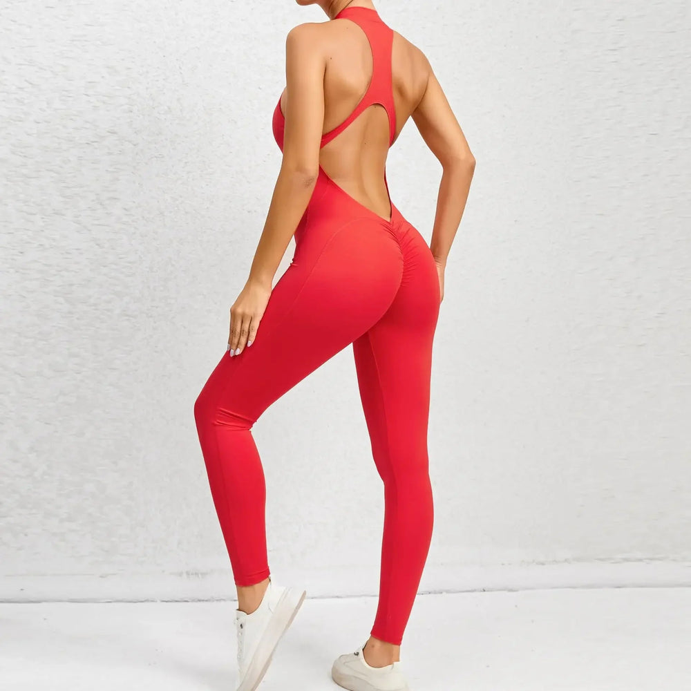Sporty Jumpsuit Push Up Sports Overalls Zipper Sportswear Gym Yoga Clothing Mssza