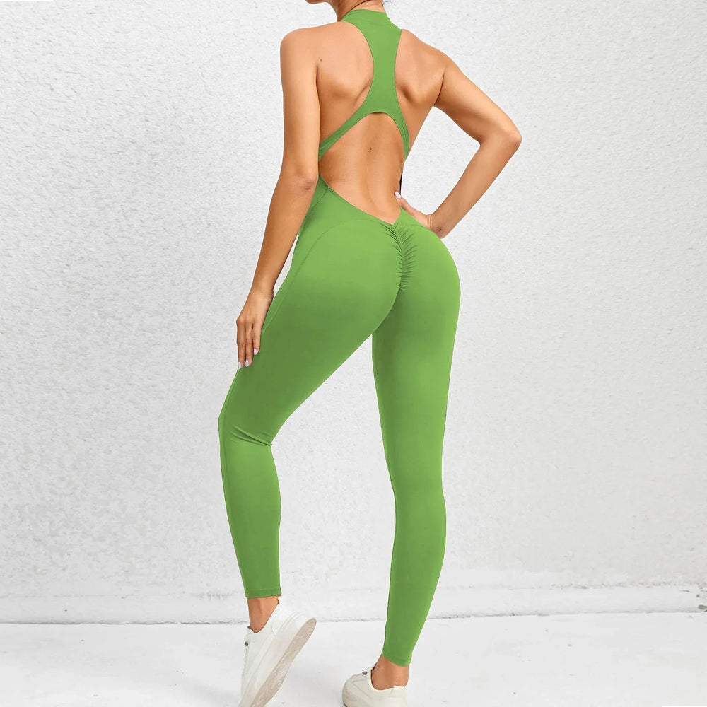 Sporty Jumpsuit Push Up Sports Overalls Zipper Sportswear Gym Yoga Clothing Mssza
