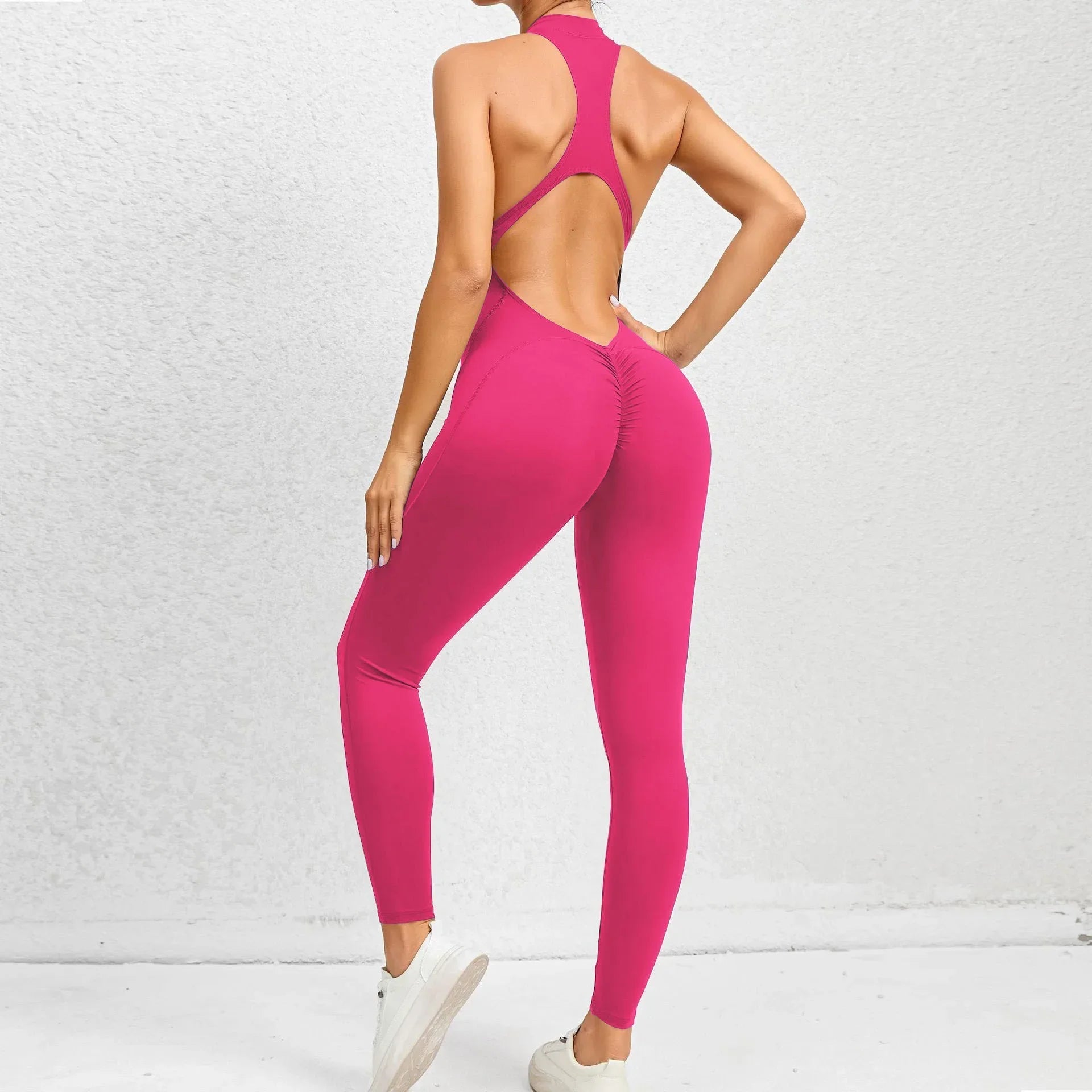 Sporty Jumpsuit Push Up Sports Overalls Zipper Sportswear Gym Yoga Clothing Mssza