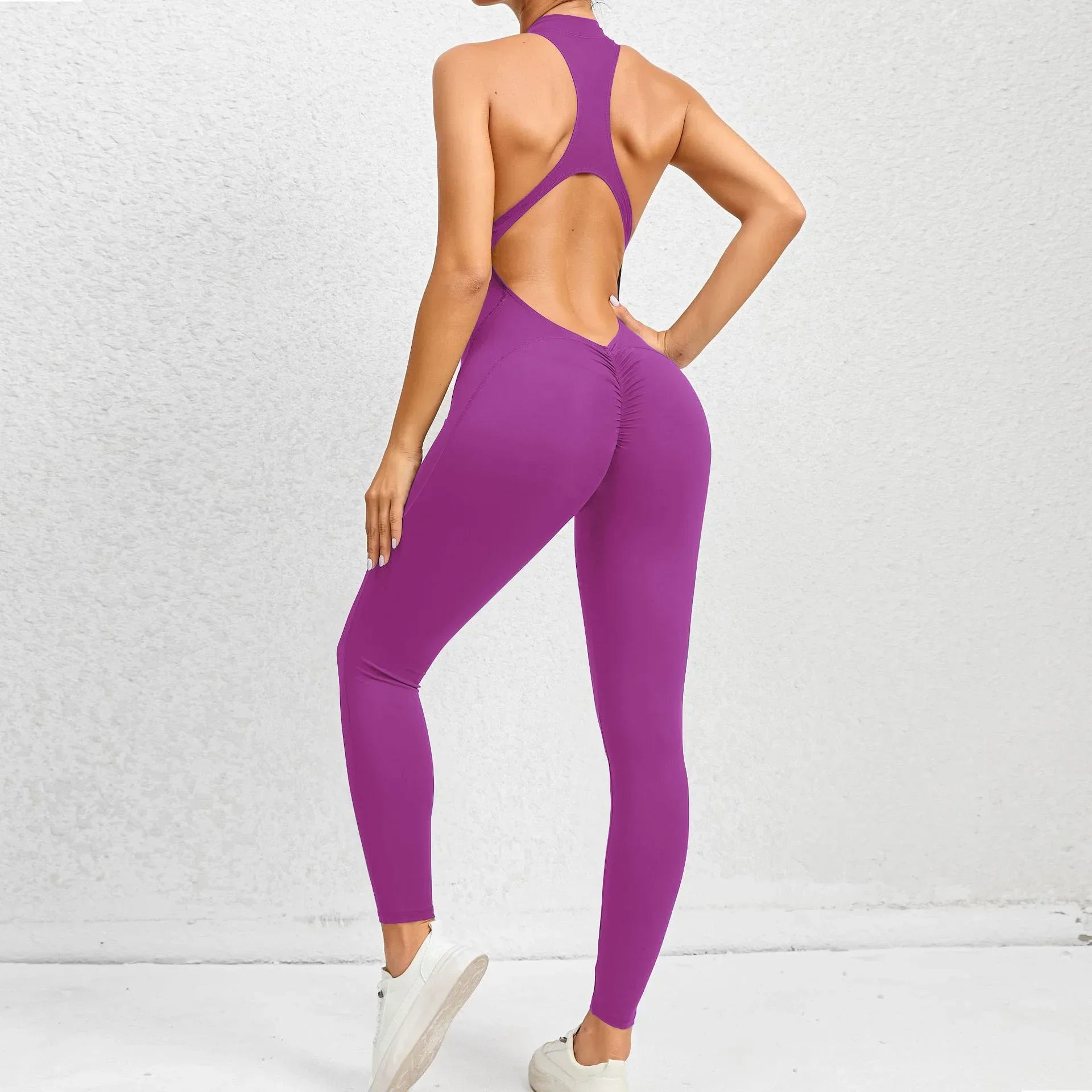 Sporty Jumpsuit Push Up Sports Overalls Zipper Sportswear Gym Yoga Clothing Mssza