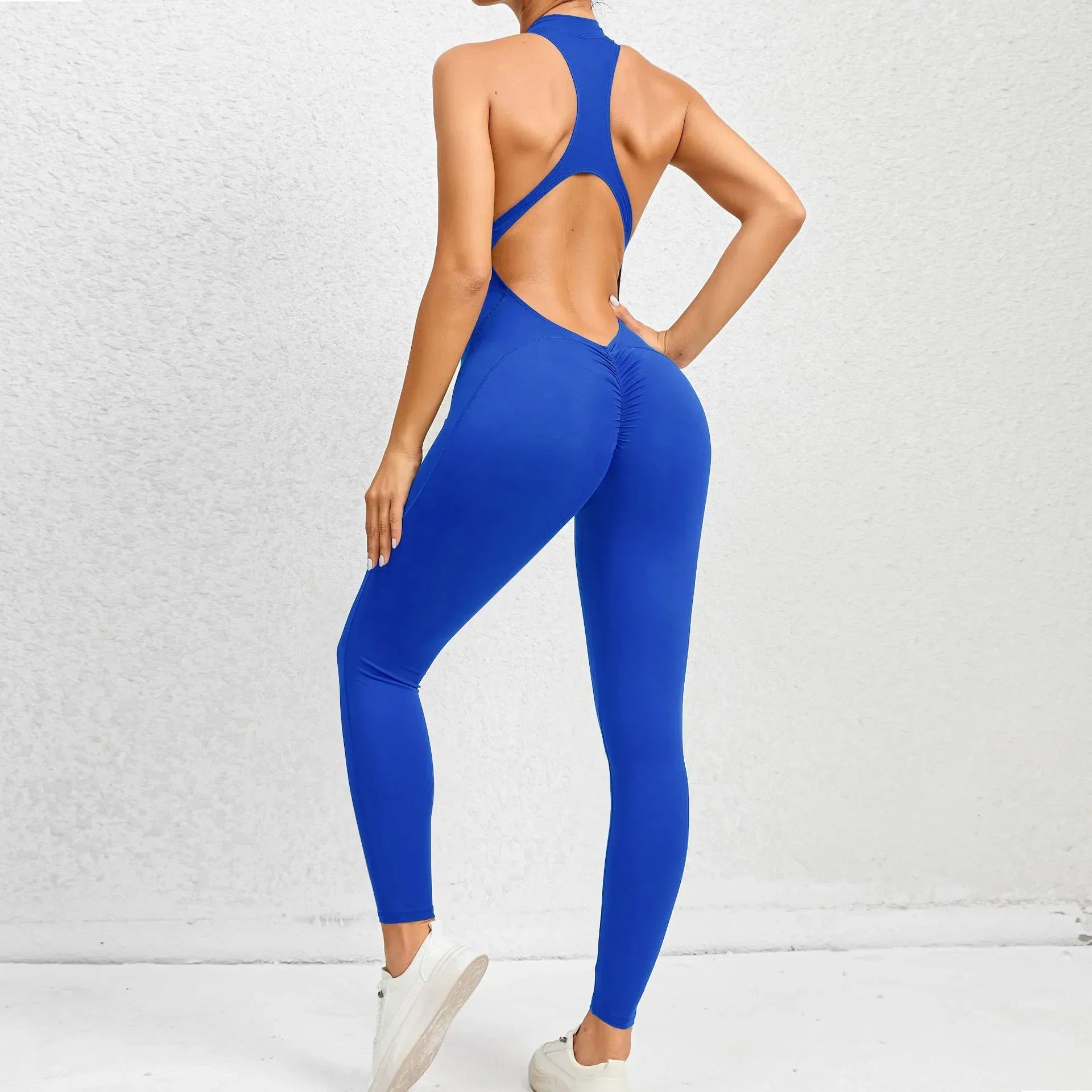 Sporty Jumpsuit Push Up Sports Overalls Zipper Sportswear Gym Yoga Clothing Mssza