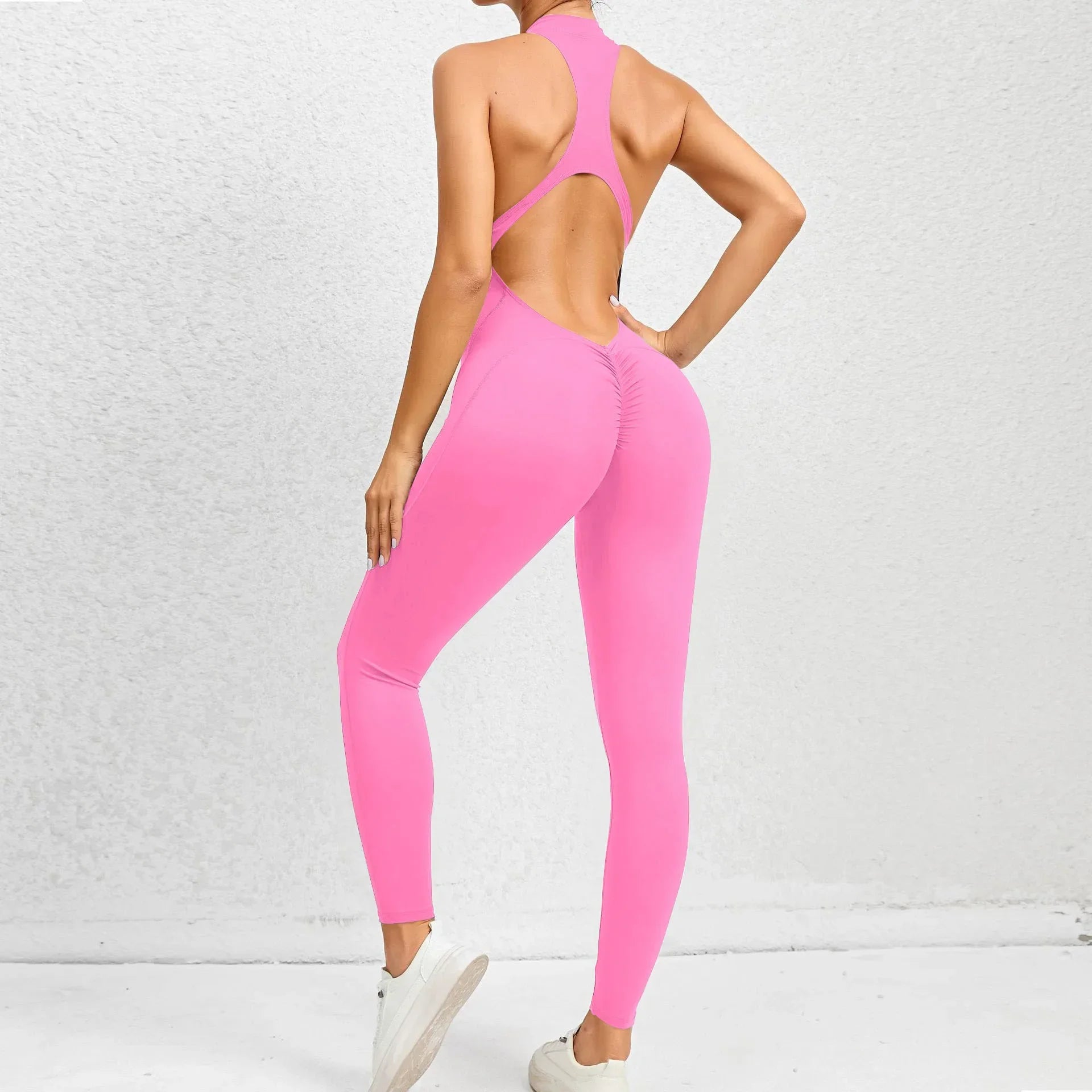 Sporty Jumpsuit Push Up Sports Overalls Zipper Sportswear Gym Yoga Clothing Mssza