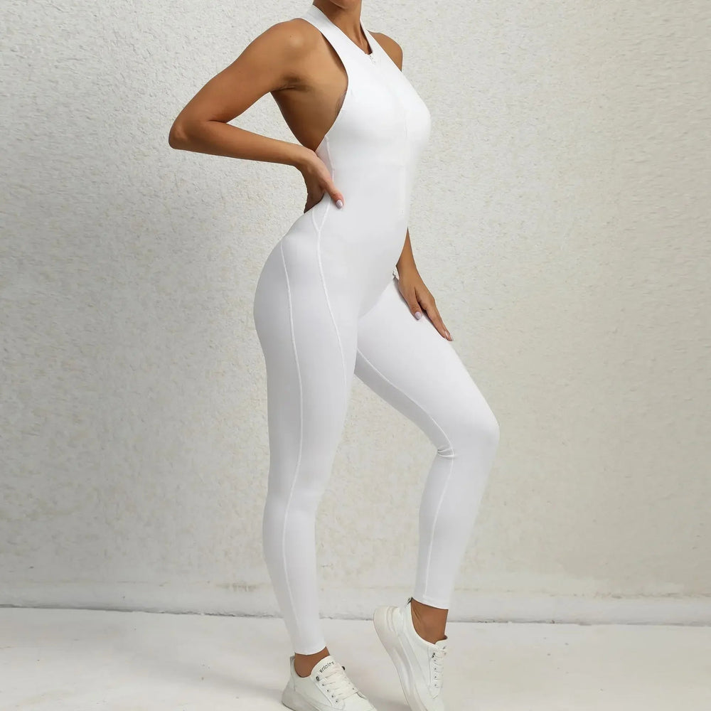 Sporty Jumpsuit Push Up Sports Overalls Zipper Sportswear Gym Yoga Clothing Mssza