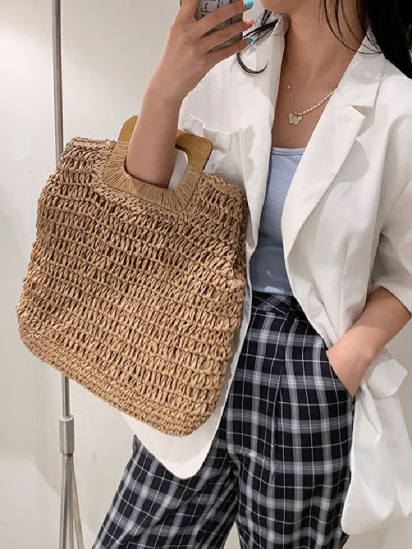 Spring Solid Straw Weaving Handbags Mssza