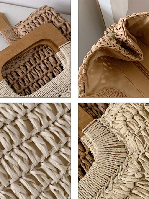Spring Solid Straw Weaving Handbags Mssza