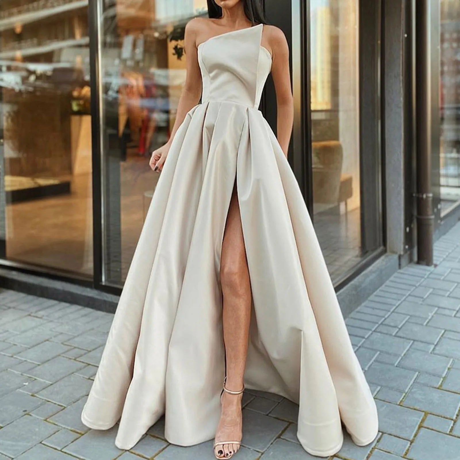Evening Off Shoulder High Waist Slim Fit Elegant Chic Party Dress Mssaz Desses