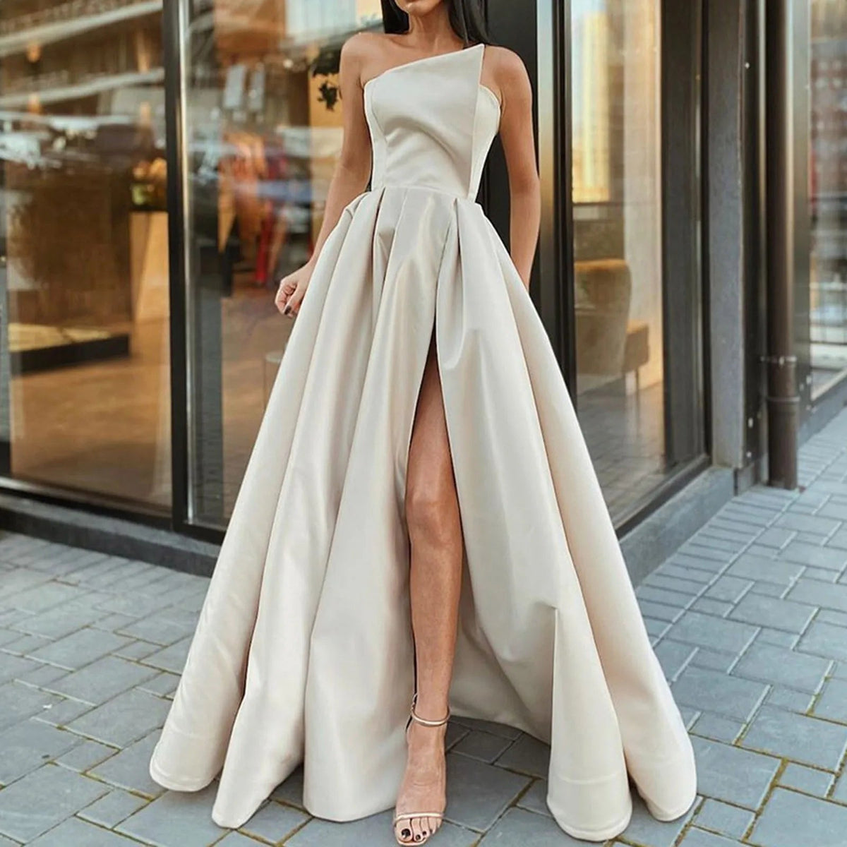 Evening Off Shoulder High Waist Slim Fit Elegant Chic Party Dress Mssaz Desses
