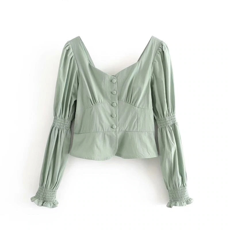 Square Collar Cotton Loose Crop Top Blouses Mssza